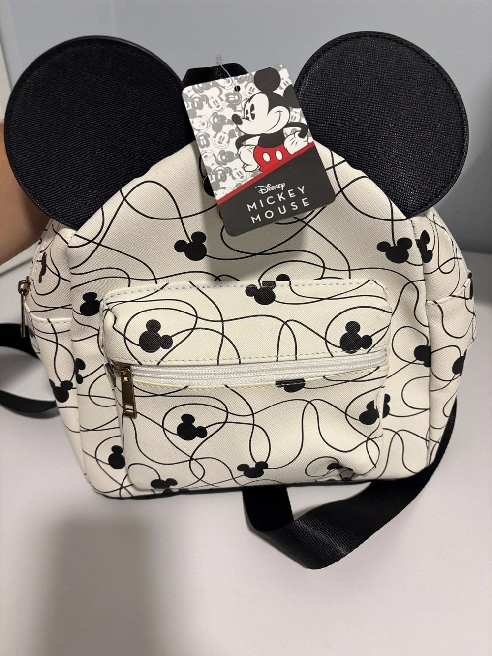 Disney Cream Mini Backpack with Black Mickey Print and Ears Brand New With Tags